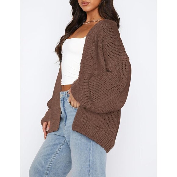 Womens Trendy Cardigan Sweaters Coffee Long Sleeve Chunky Knit Outfits - Picture 5 of 8